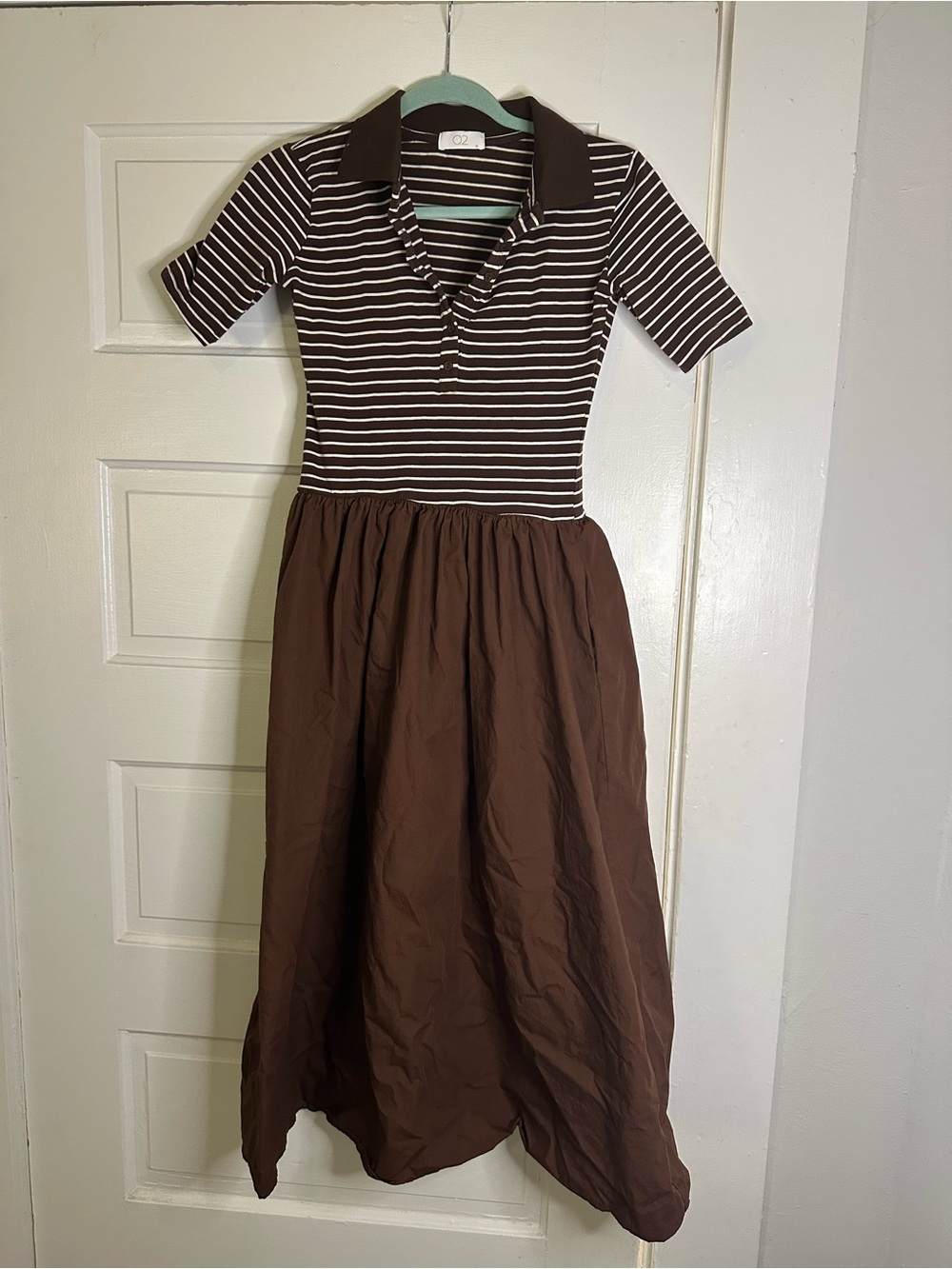 Q2 Brown Striped Polo Midi Dress